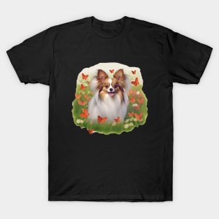 Cute Papillon & Butterflies Dog Sticker T-Shirt